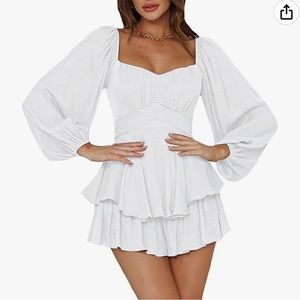 White romper-flowy white romper/YANER Women's Jumpsuit Lantern Long Sleeve Ruffl